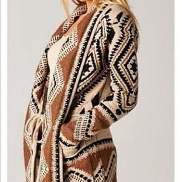Retro Boho Ralph Lauren Denim supply Aztec Cardigan Sweater / Jacket - Picture 3 of 16